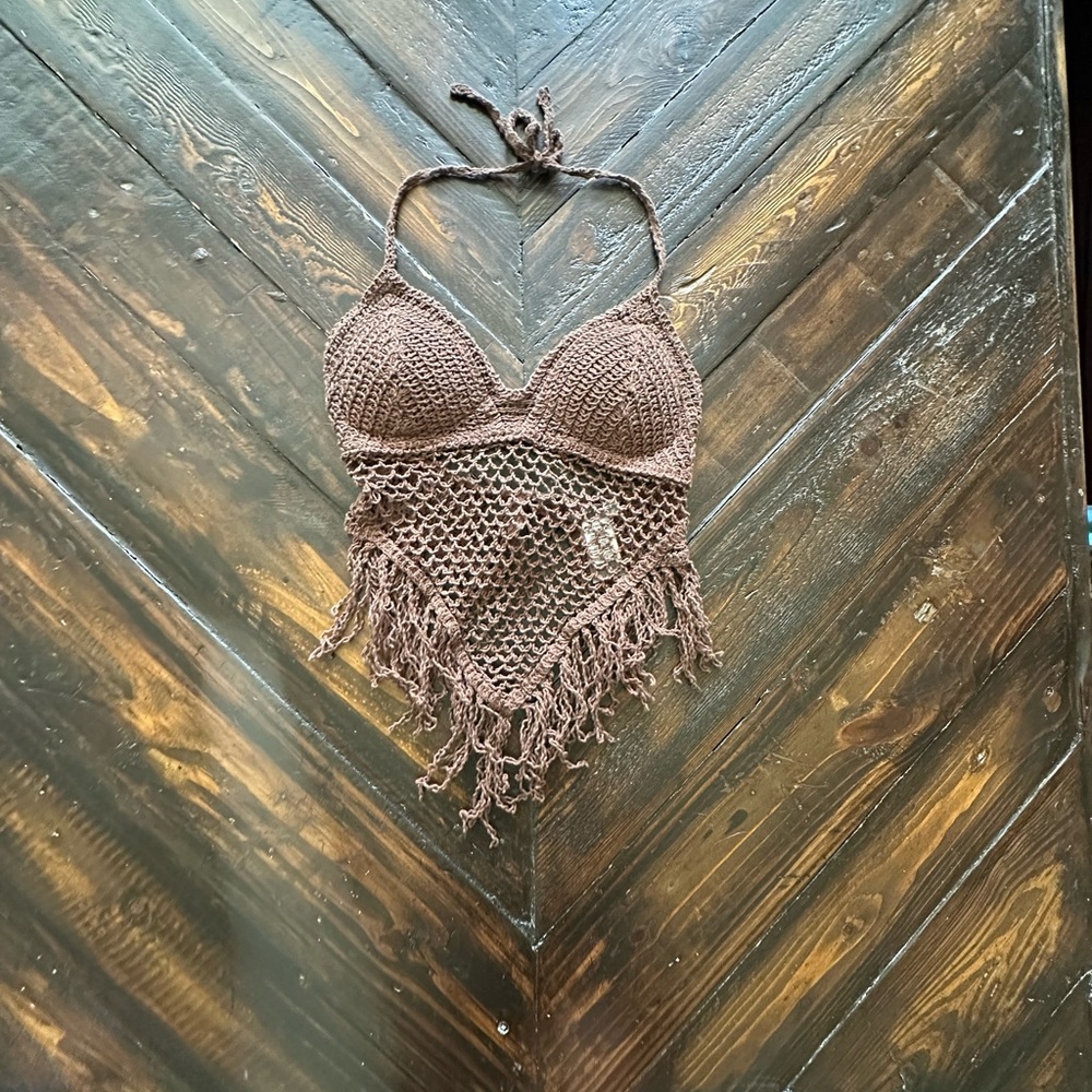 Brown Crochet Halter Top